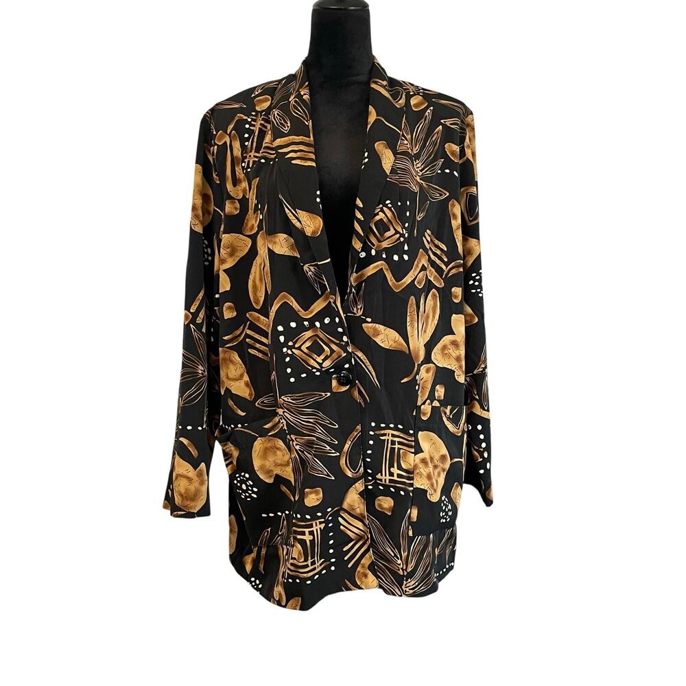 Ship'n Shore Vintage Abstract Oversized Blazer Jacket Black Gold Women's Large